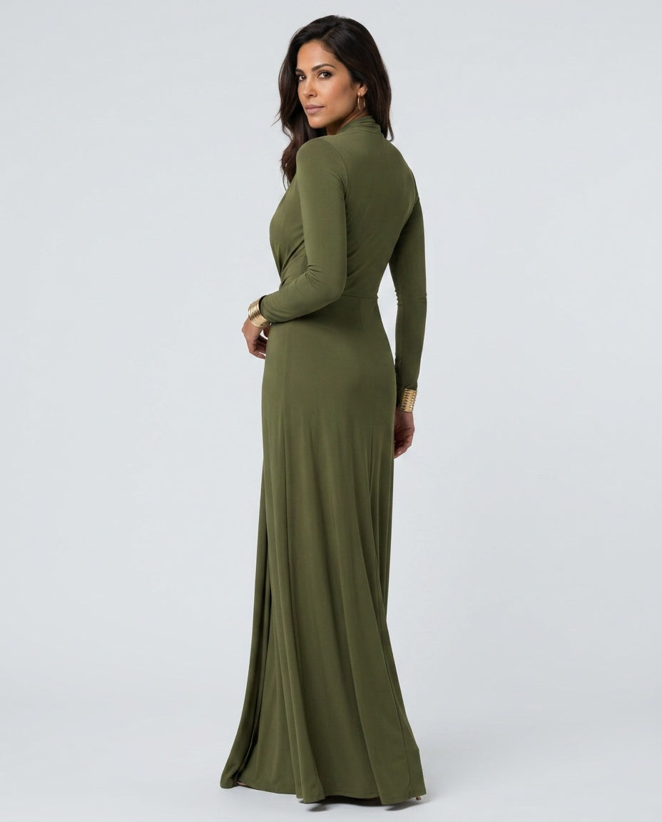 Beatriz | Draped Deep V-Neck Long Sleeve Maxi Dress