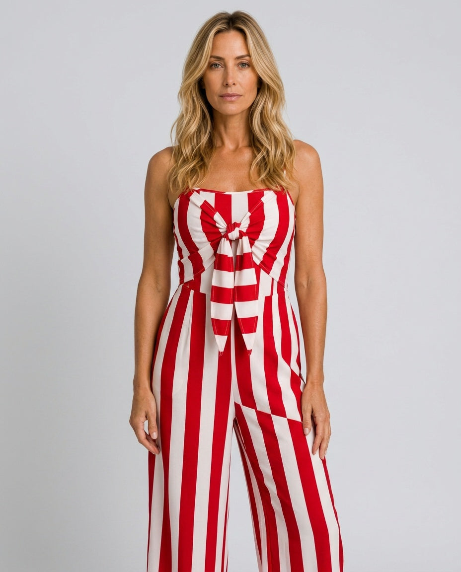 Nora | Striped Tie Front Jumpsuit