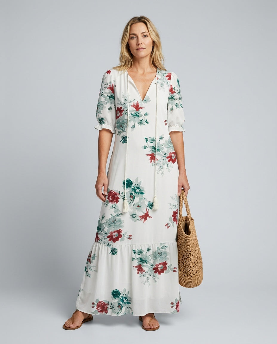 Noor | Floral Print V-Neck Maxi Dress