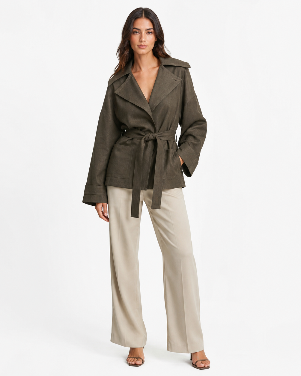 Marley | Belted Lapel Long Sleeve Jacket