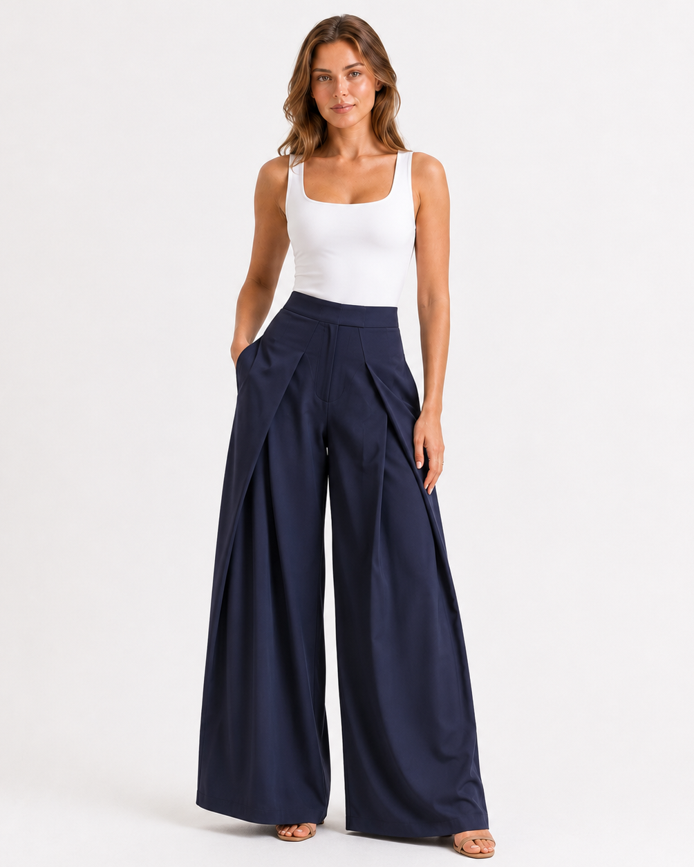 Wren | Mid-Rise Pleated Wide-Leg Ankle Trousers