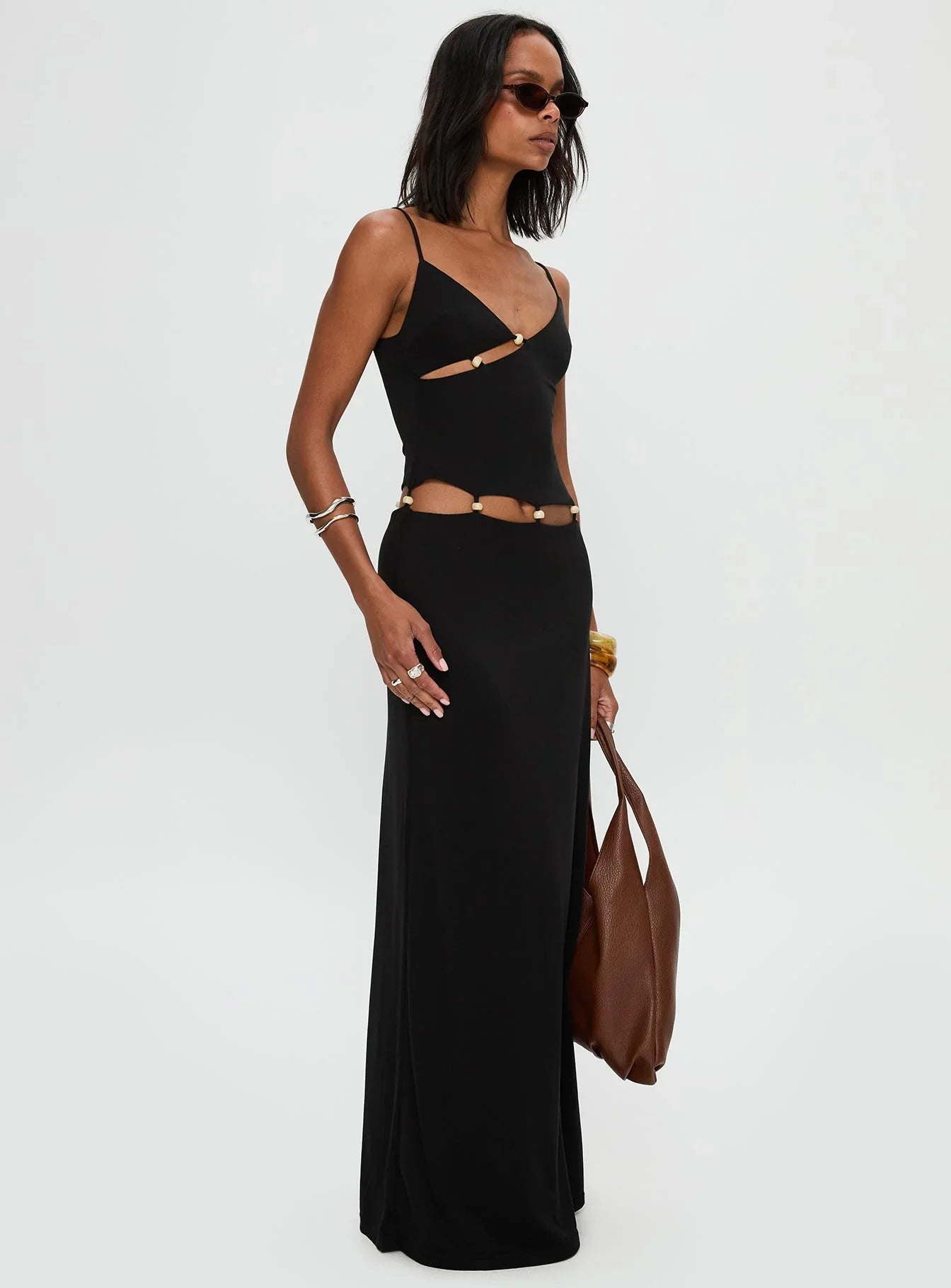 Lorena | Beaded Cut-Out Black Maxi Dress