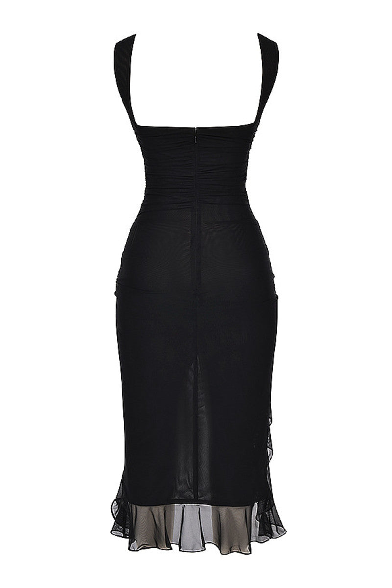 Rema | Ruffle Side Split Midi Dress