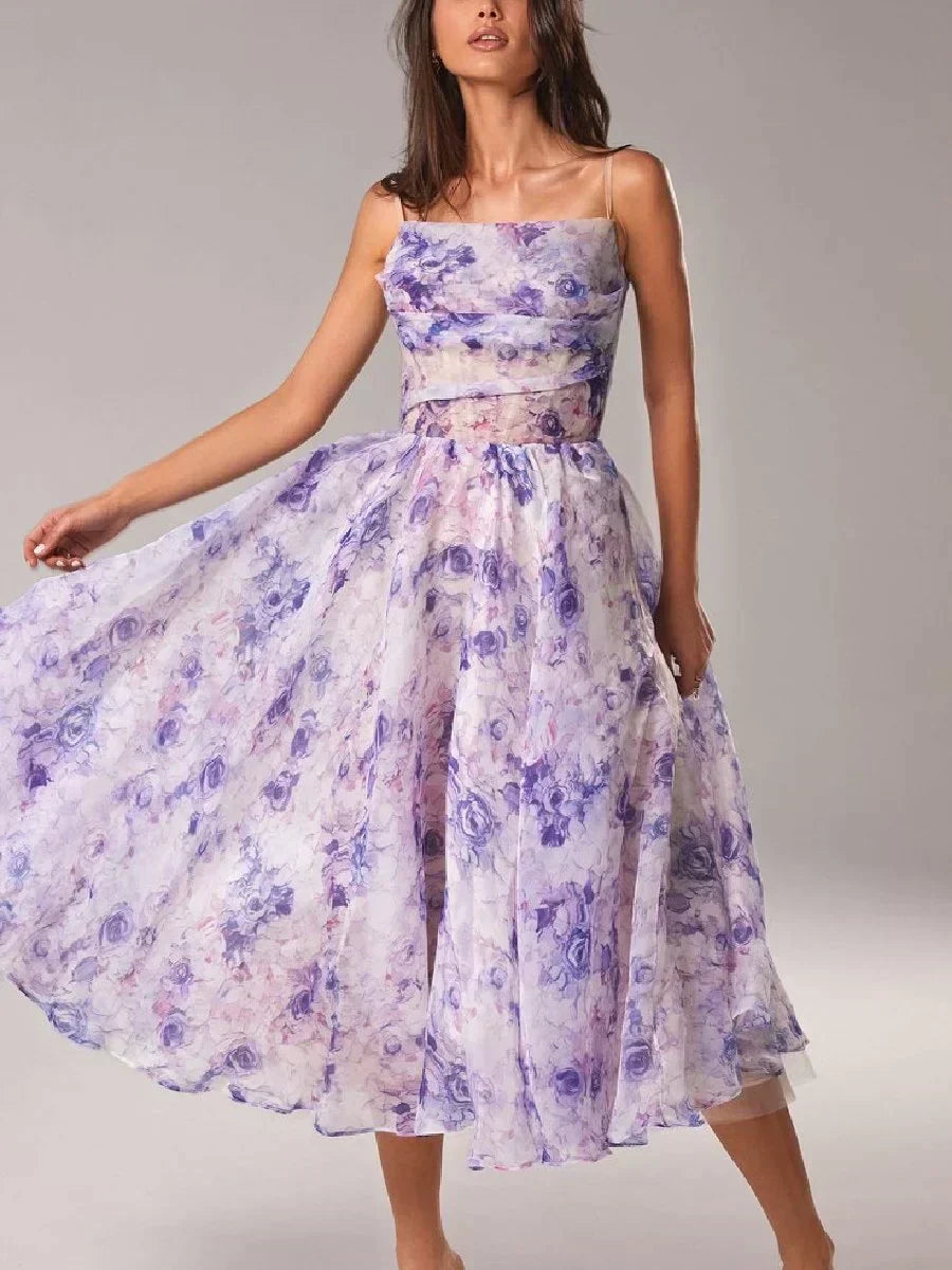 Rosalie | Ruched Floral A-Line Midi Dress