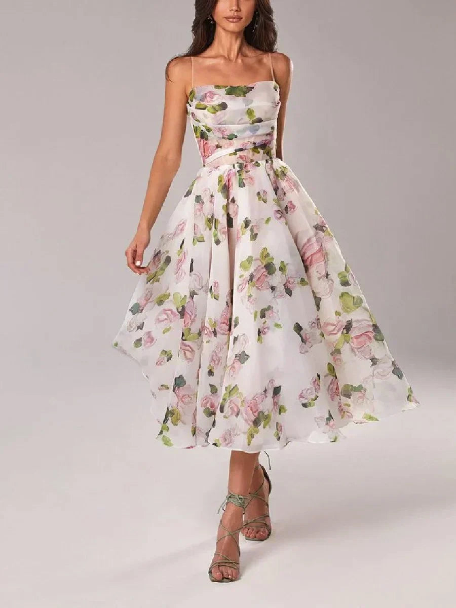 Rosalie | Ruched Floral A-Line Midi Dress