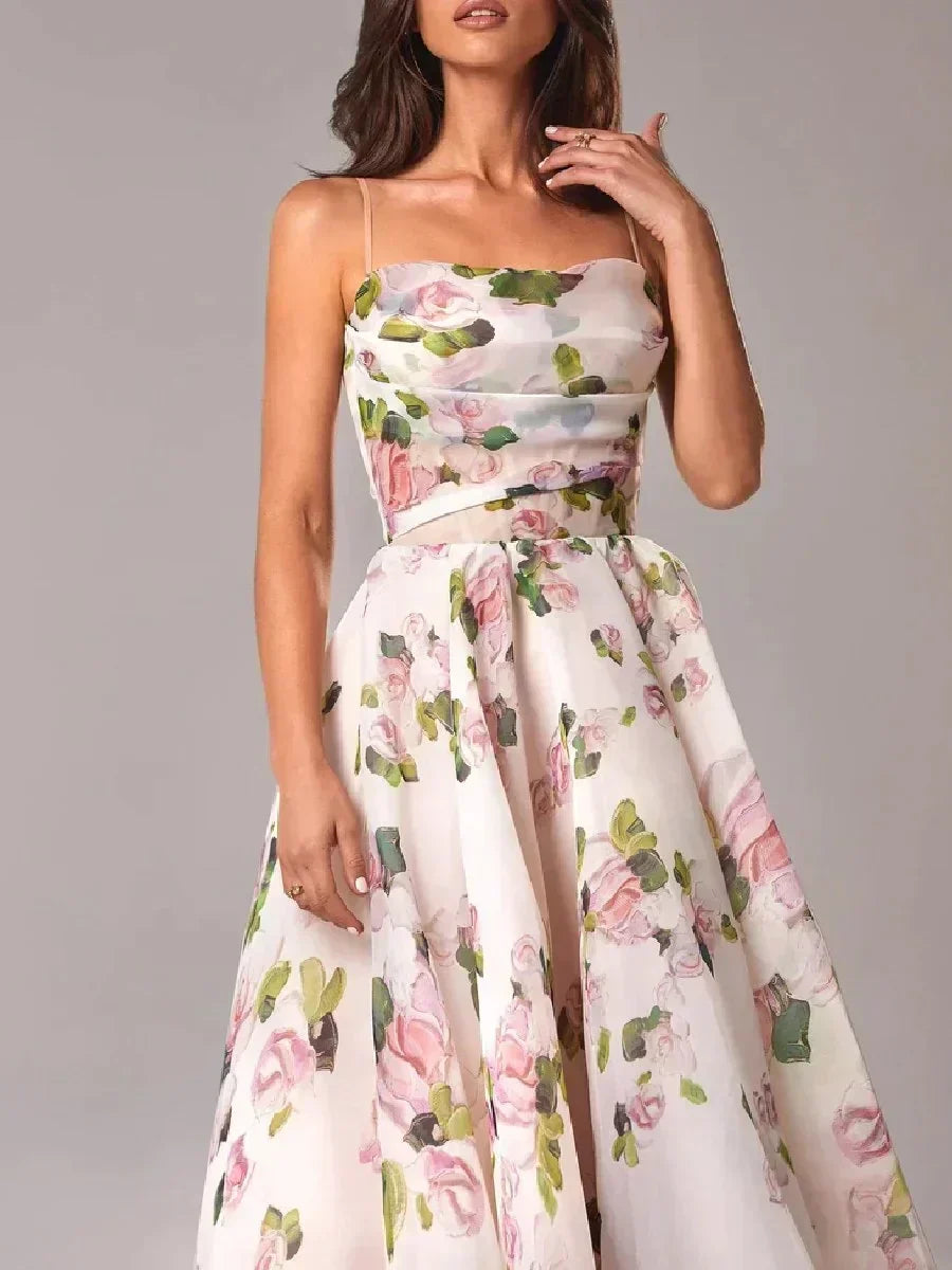 Rosalie | Ruched Floral A-Line Midi Dress