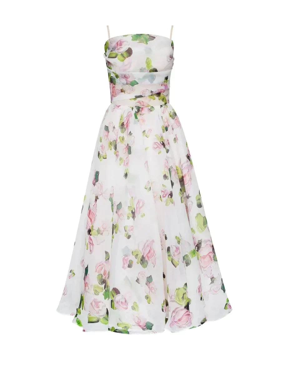 Rosalie | Ruched Floral A-Line Midi Dress