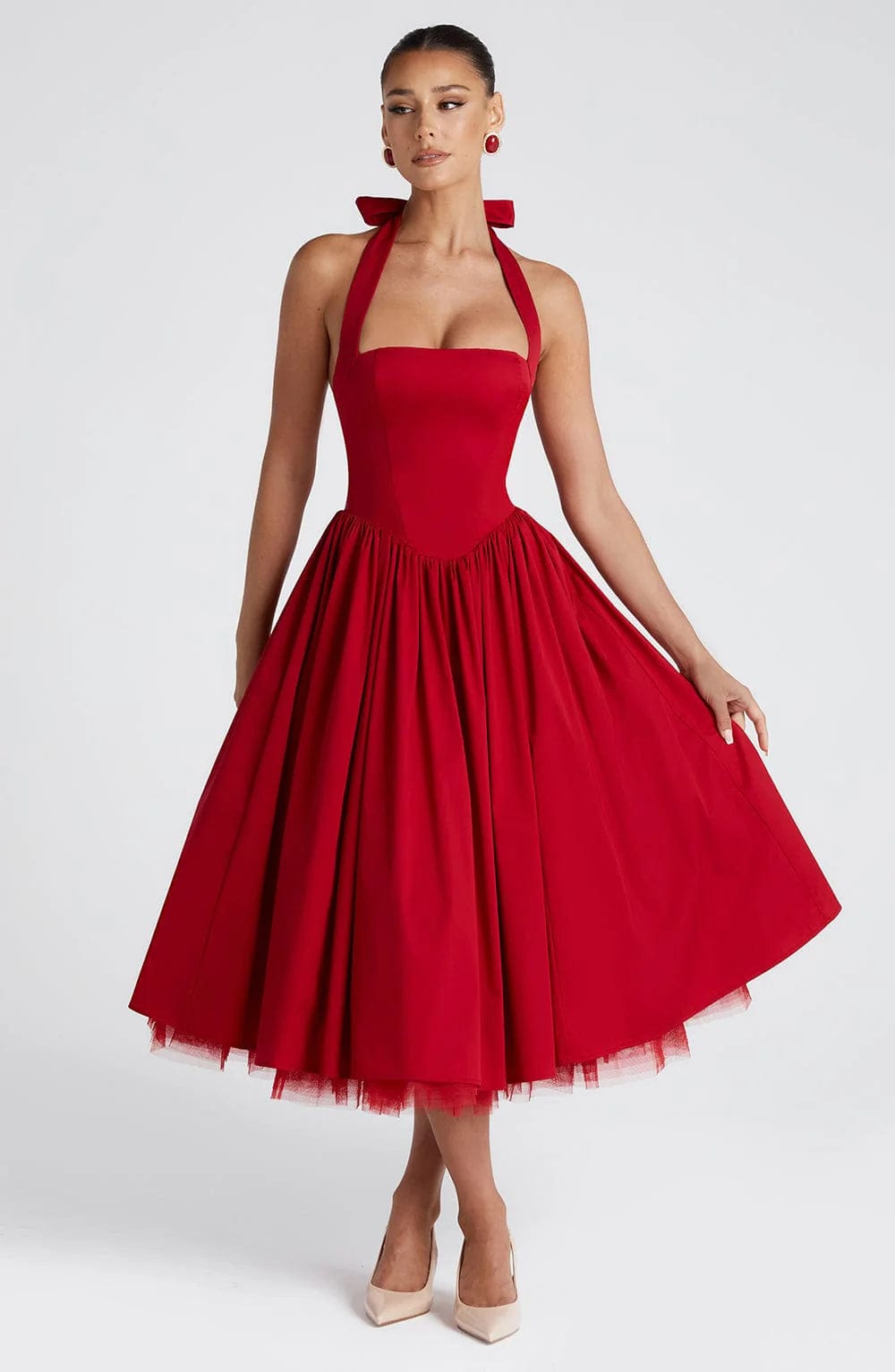 Mariana | Halter Corset Tulle Midi Dress
