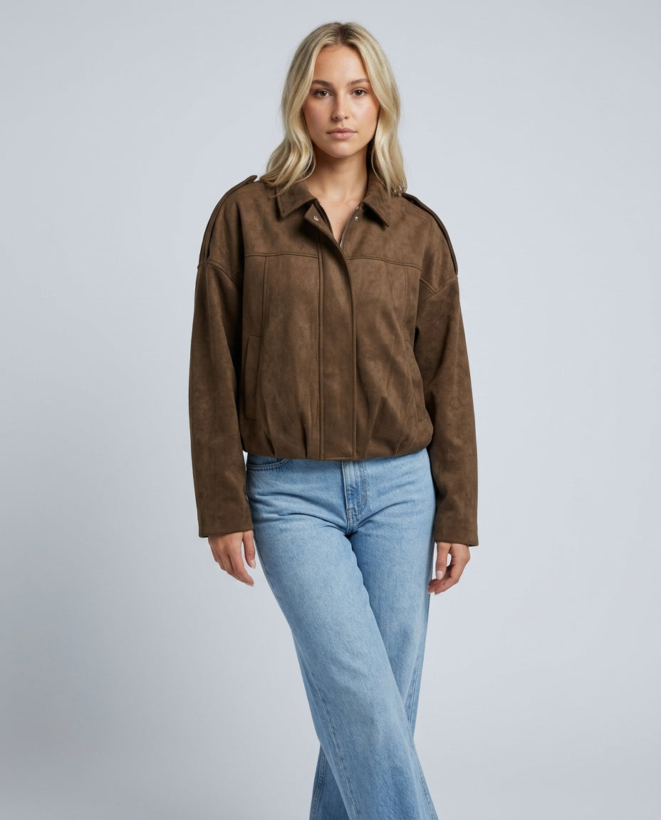 Seraphina | Oversized Suede-Look Bomber Jacket