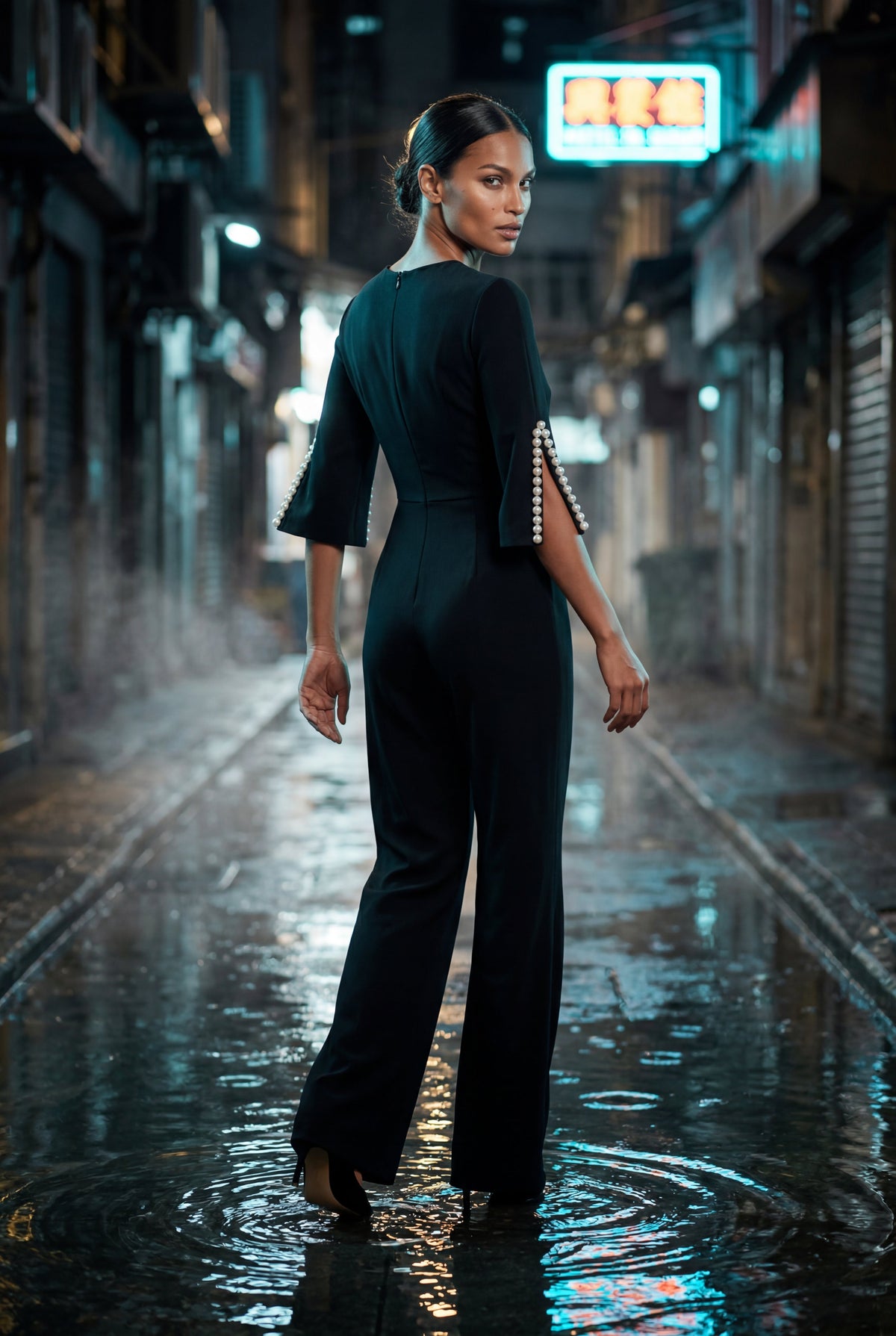 Nina | Beaded Sleeve Wide Leg Jumpsuit