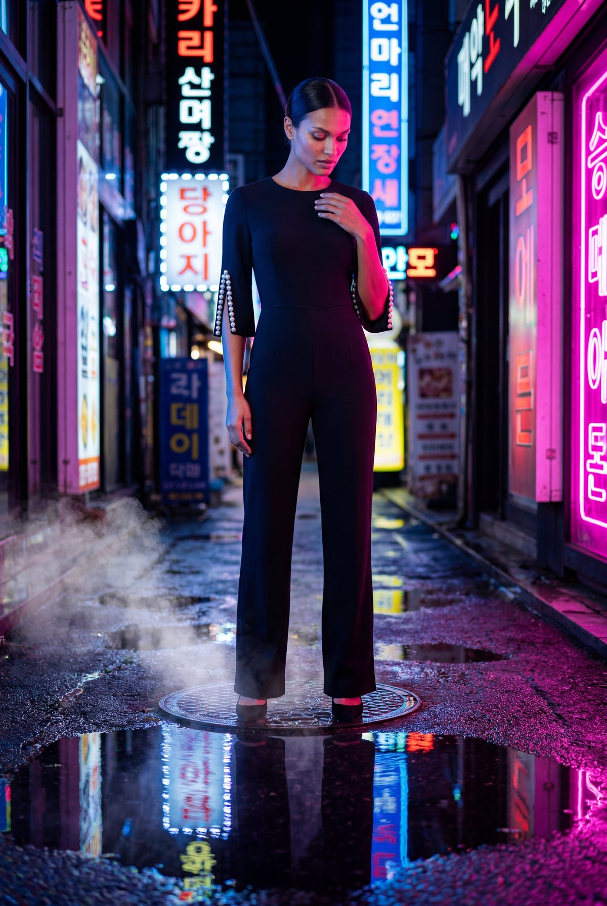 Nina | Beaded Sleeve Wide Leg Jumpsuit