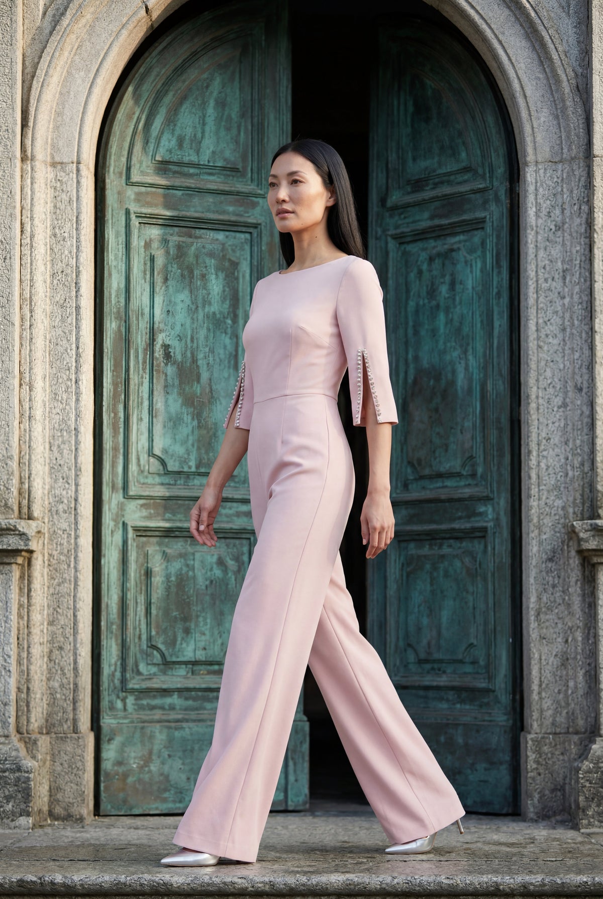 Nina | Beaded Sleeve Wide Leg Jumpsuit