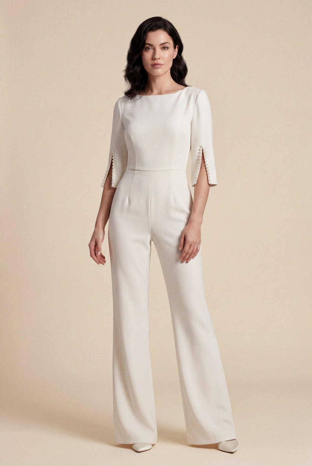 Liv | Three-Quarter Sleeve Beaded Wide Leg Jumpsuit