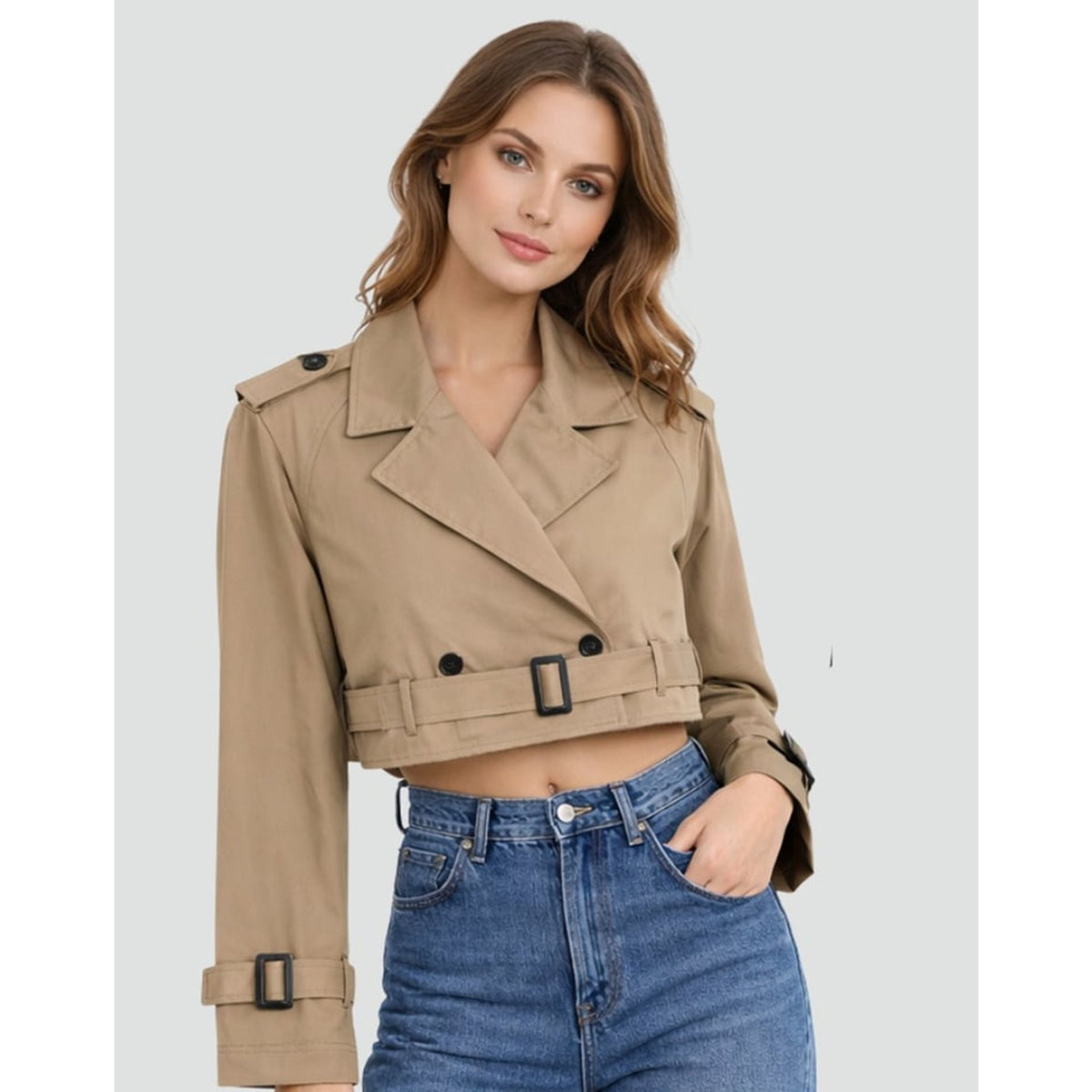 Leona | Cropped Double-Breasted Trench Coat