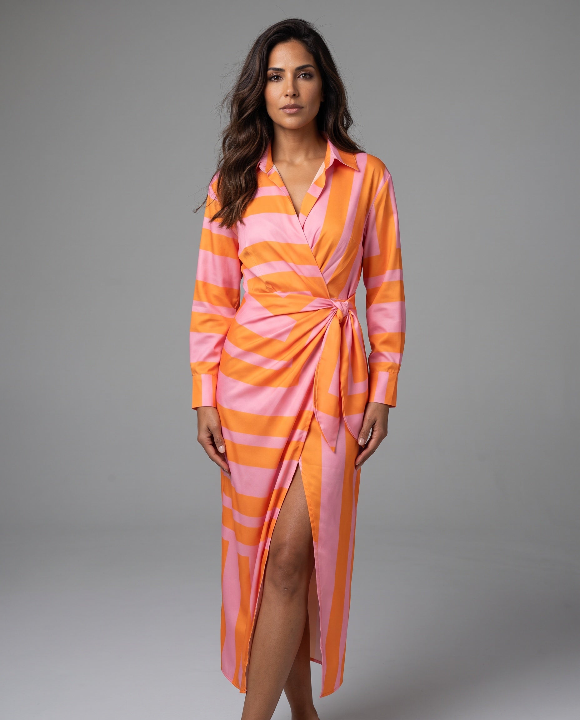 Amara | Leaf Print V-Neck Wrap Maxi Dress