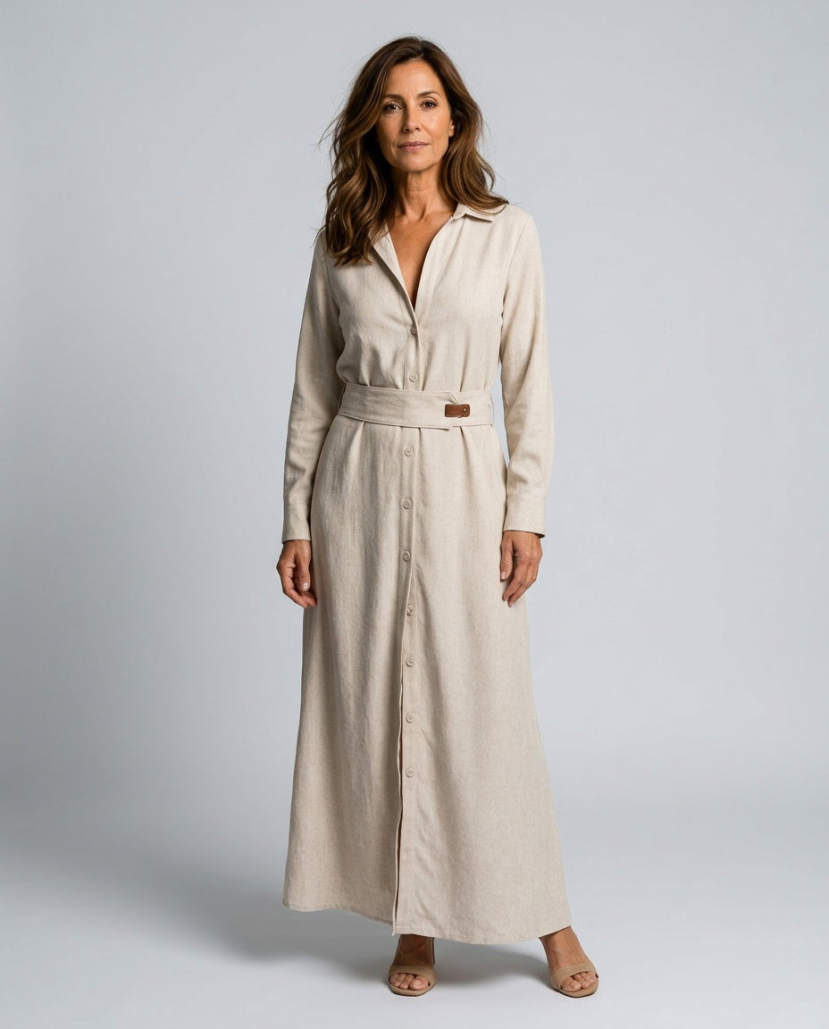 Della | Collared Belted Blouson Maxi Dress