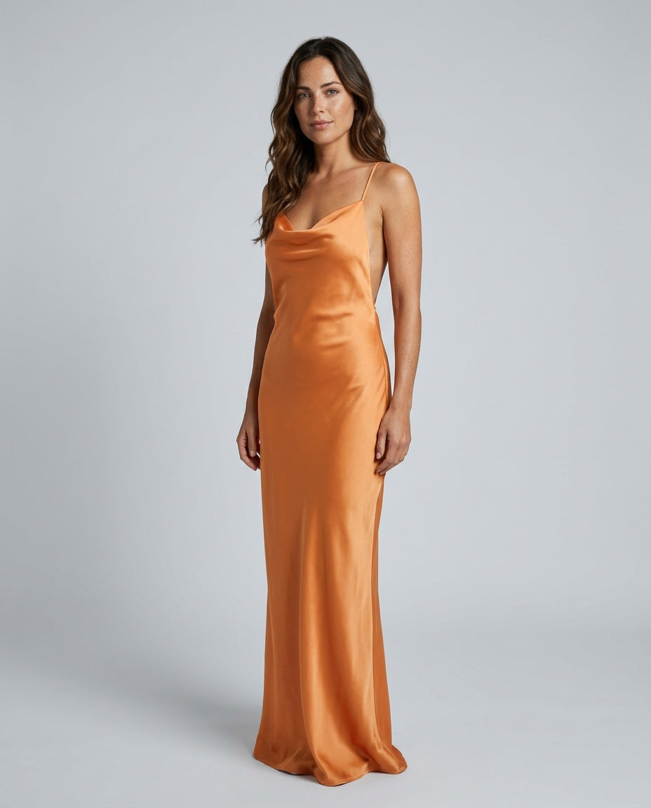 Rania | Draped Neckline Satin-Look Maxi Dress