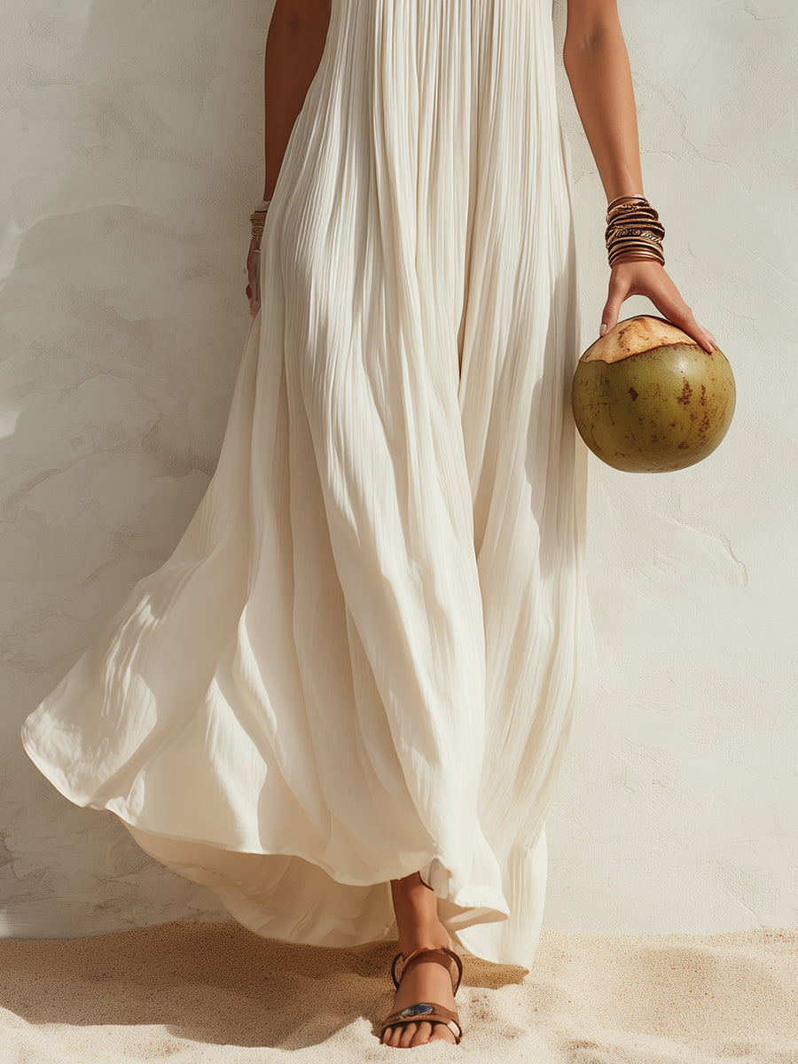 Calista | Sleeveless Chiffon-Look Cream White Maxi Dress