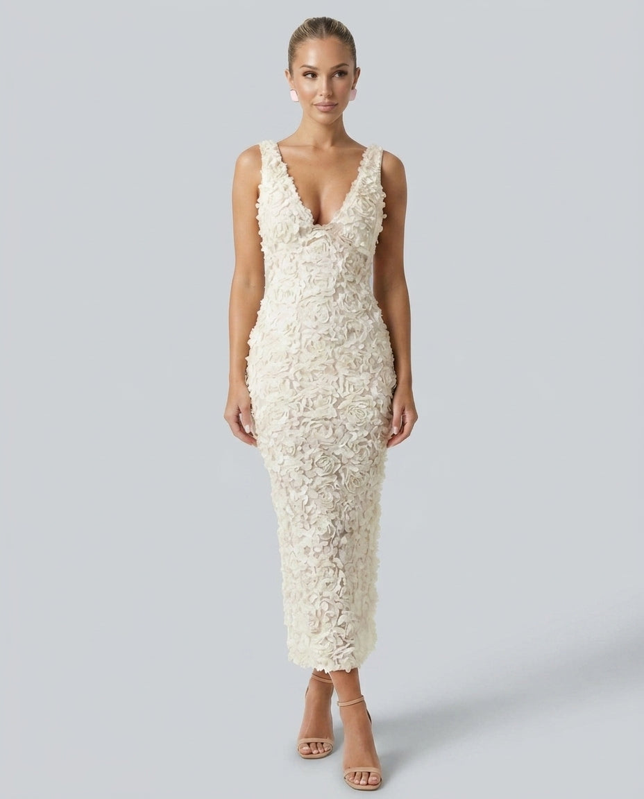 Valentina | Plunge Neck Bodycon A-Line Midi Dress