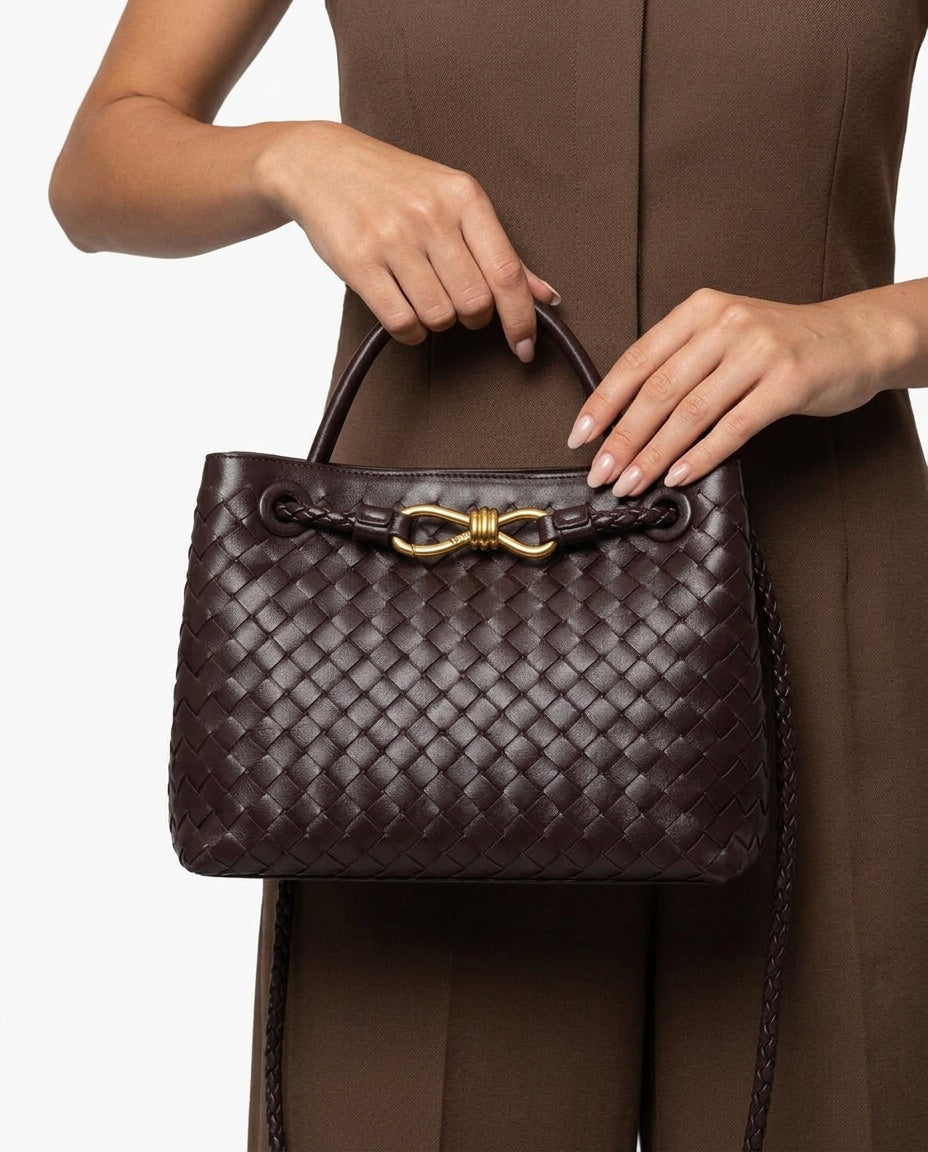 Woven Top Handle Woven Vegan Leather Bag