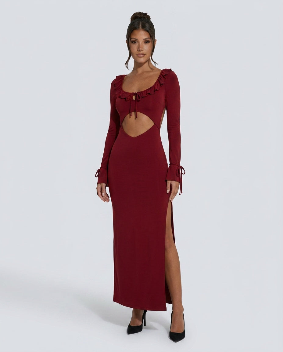 Malena | Ruffle-Trim Cut-Out Bodycon Maxi Dress
