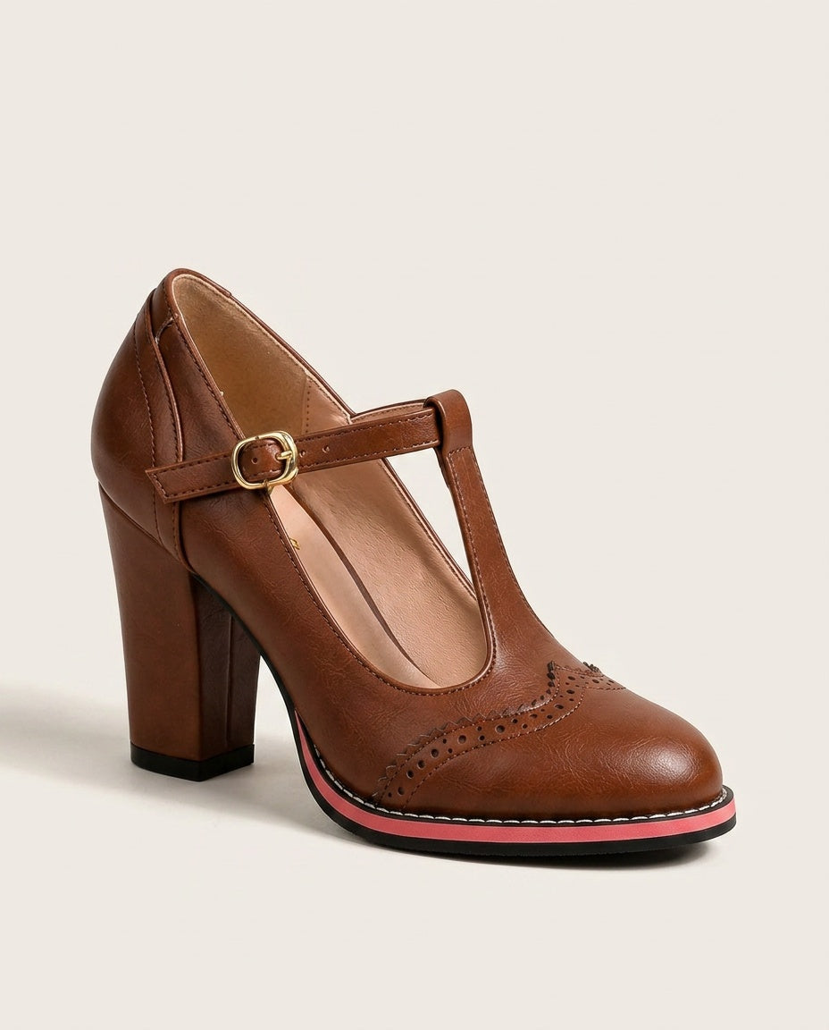 Orsini | Brogue T-Bar Block Heel Shoes
