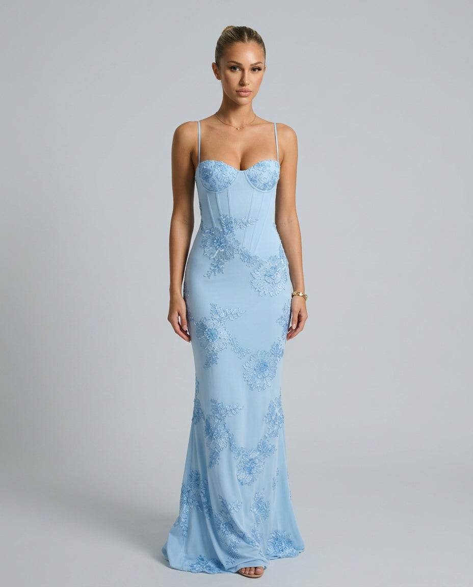 Kira | Spaghetti Strap Corset Bodice Maxi Dress