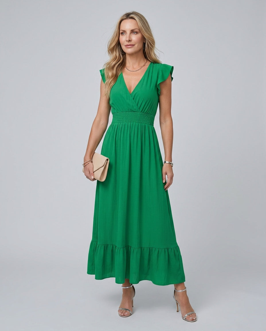 Clove | Ruffle Sleeve Smocked Waist Midi Dress