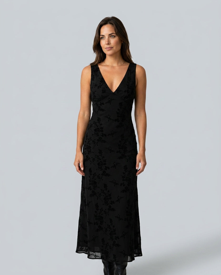 Camille | Sleeveless V-Neck Floral A-Line Maxi Dress