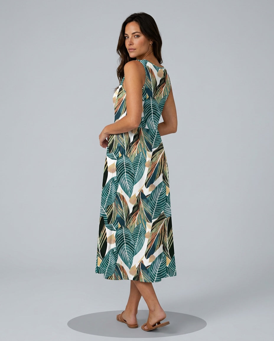Everly | Halter Neck Flowy Printed Midi Dress