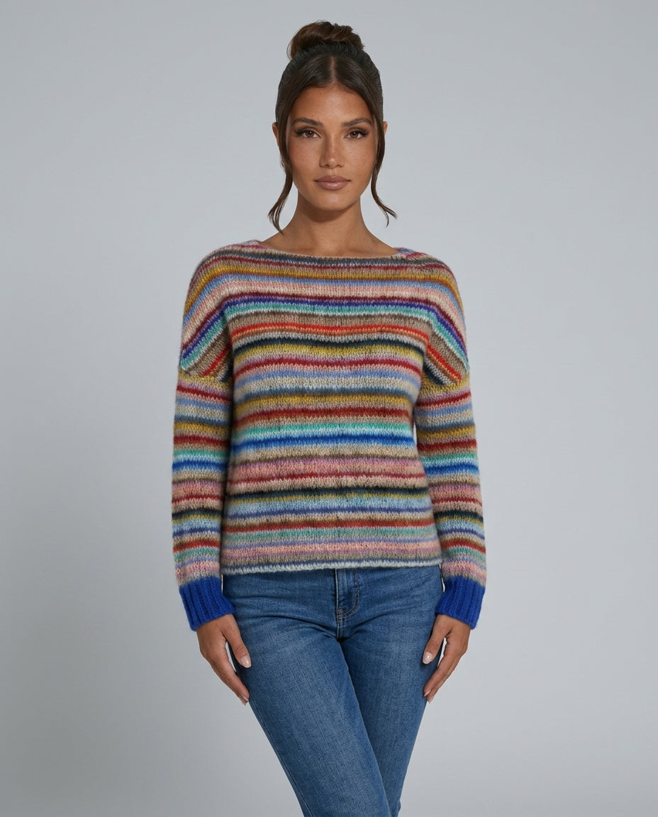 Pippa | Rainbow Stripe Crew Neck Knit Jumper