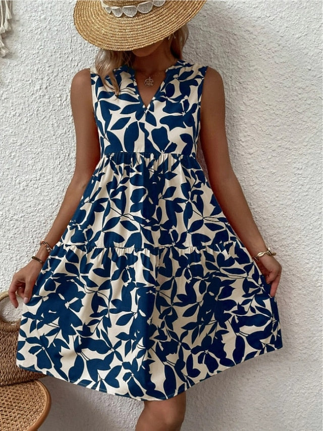 Kennedy | Tiered Leaf Print Sleeveless Midi Dress