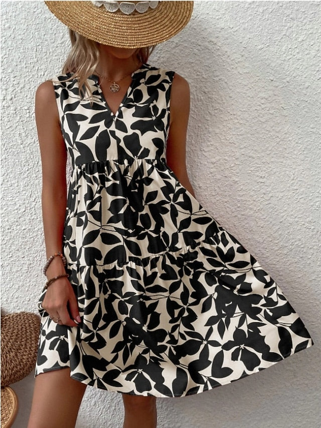 Kennedy | Tiered Leaf Print Sleeveless Midi Dress