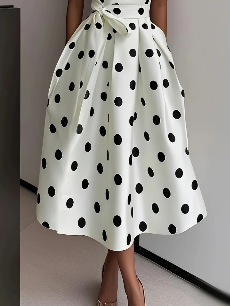 Elara | Polka Dot Wrap Midi Dress with Tie Belt