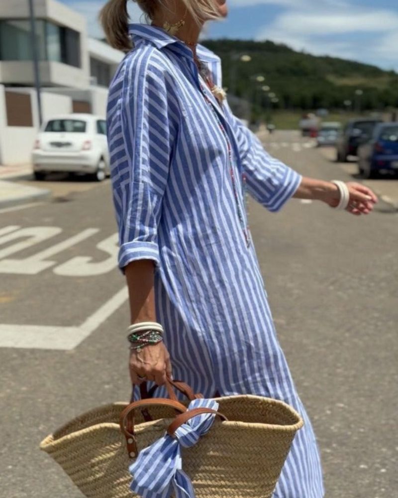 Beatriz | Striped Button-Front Midi Shirt Dress