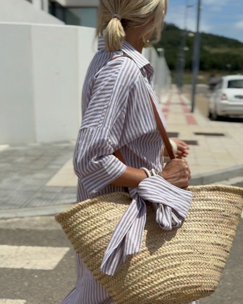Beatriz | Striped Button-Front Midi Shirt Dress