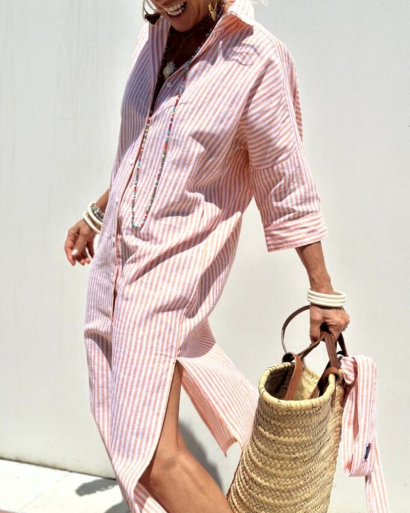 Beatriz | Striped Button-Front Midi Shirt Dress