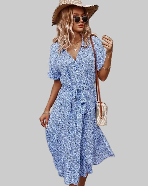 Flora | Floral Print Tie-Belt Midi Dress