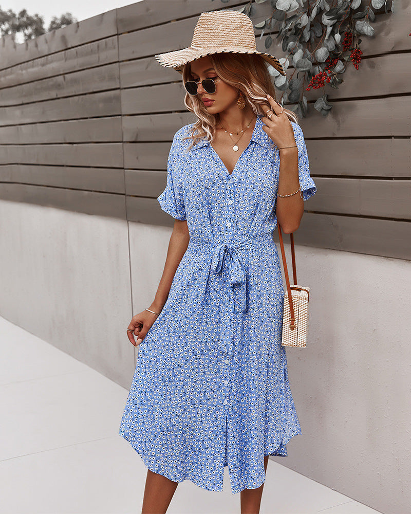 Flora | Floral Print Tie-Belt Midi Dress
