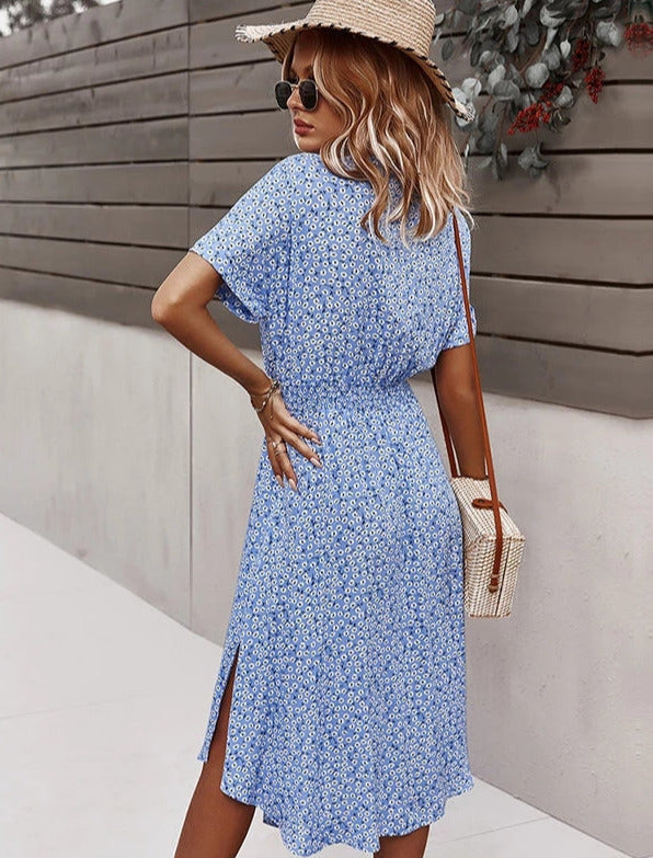 Flora | Floral Print Tie-Belt Midi Dress