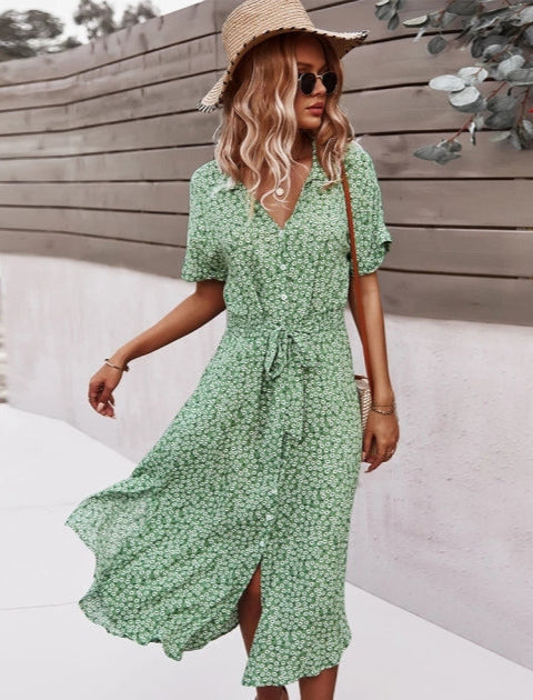 Flora | Floral Print Tie-Belt Midi Dress