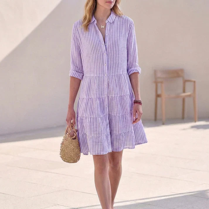 Delphine | Striped Tiered-Hem Midi Dress