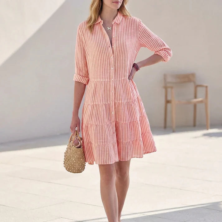 Delphine | Striped Tiered-Hem Midi Dress
