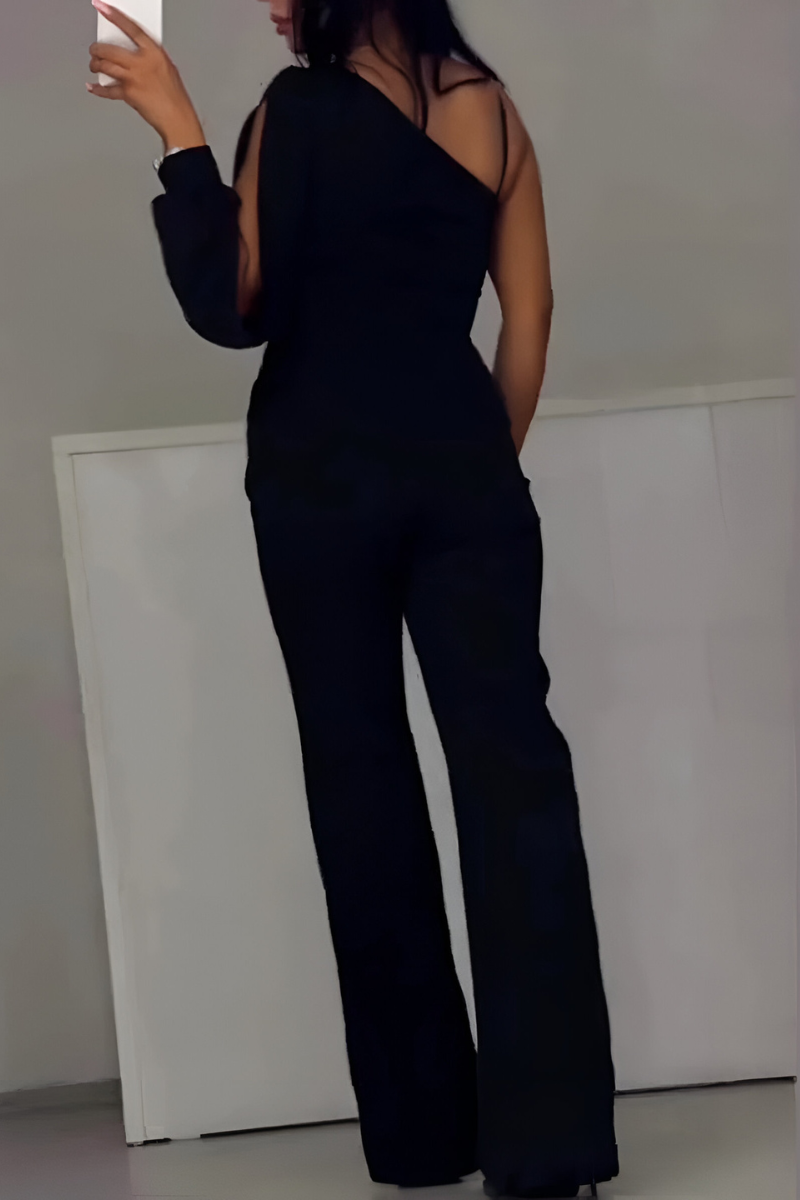 Josie | One-Shoulder Glitter Mesh Wide-Leg Jumpsuit