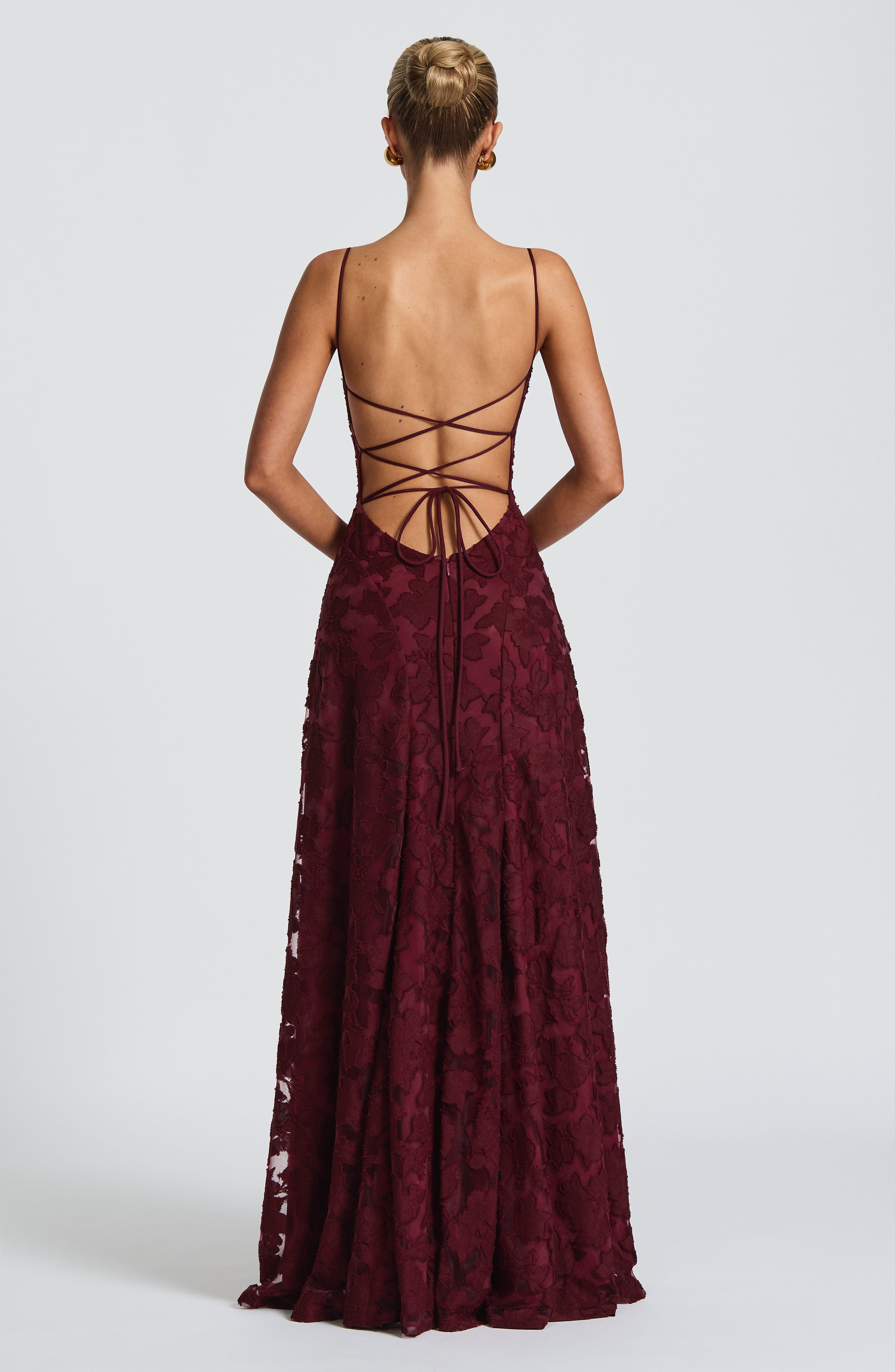Frankie | Floral Cowl-Neck Lace-Back Maxi Dress