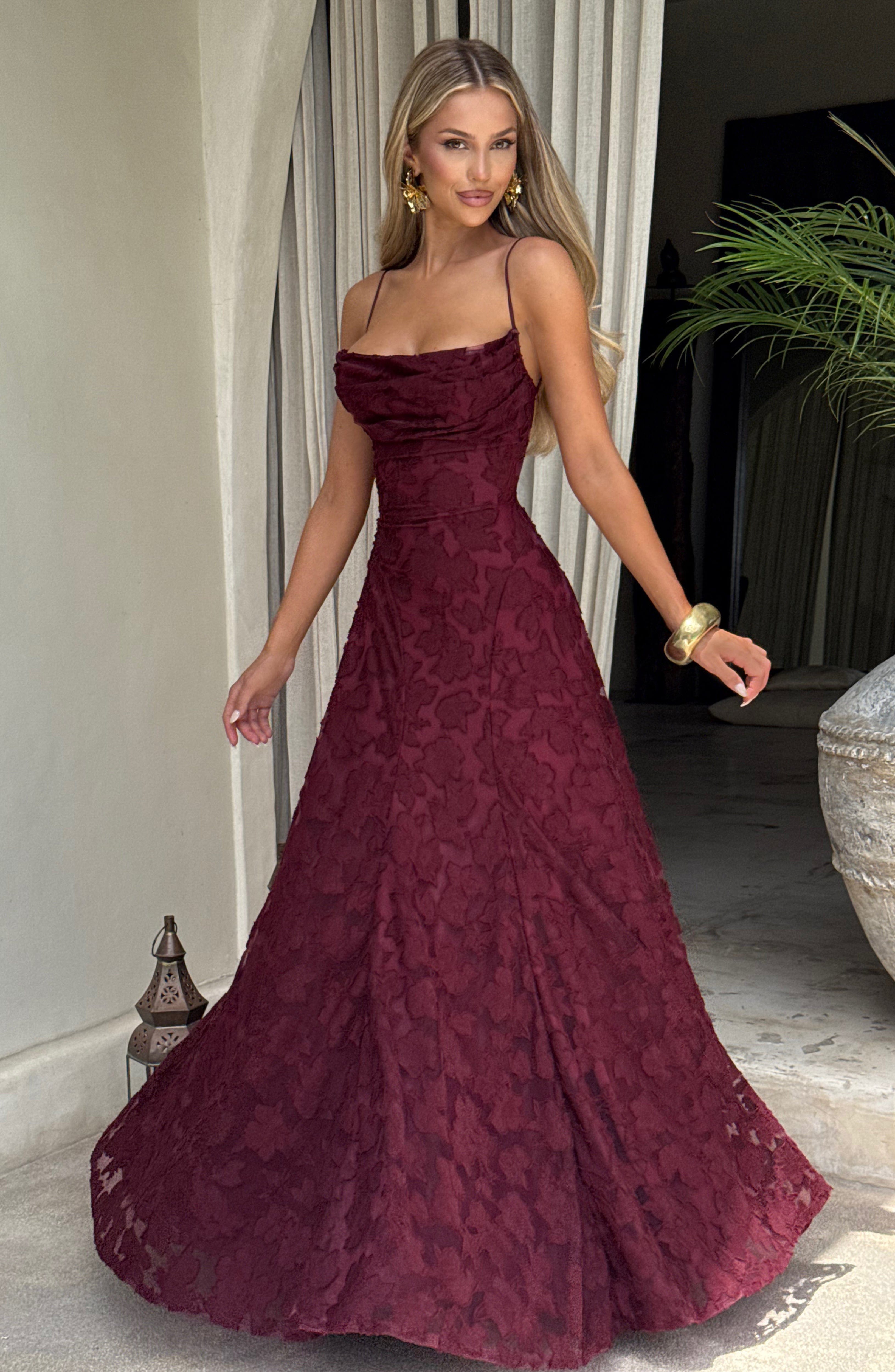 Frankie | Floral Cowl-Neck Lace-Back Maxi Dress