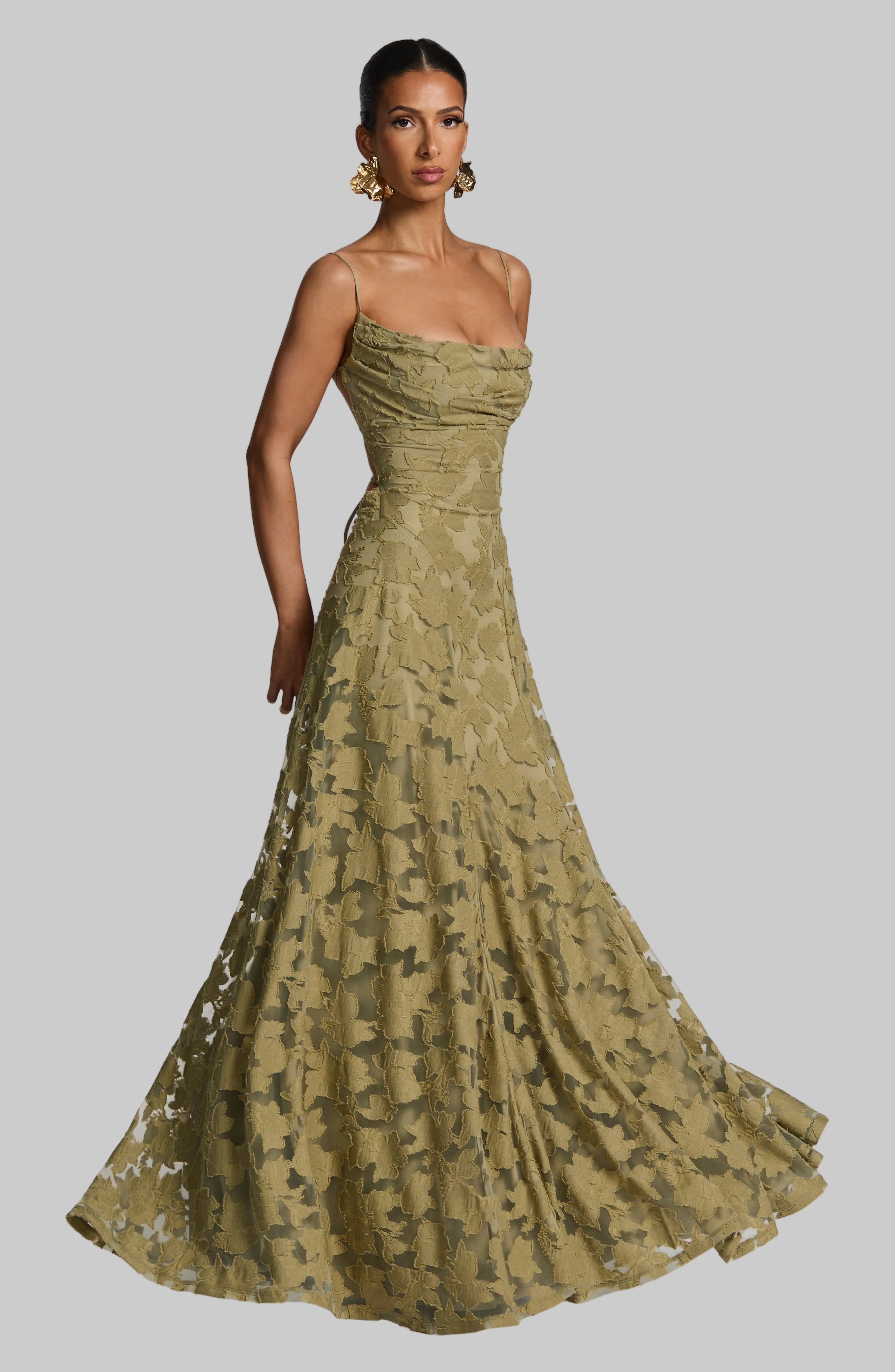 Frankie | Floral Cowl-Neck Lace-Back Maxi Dress