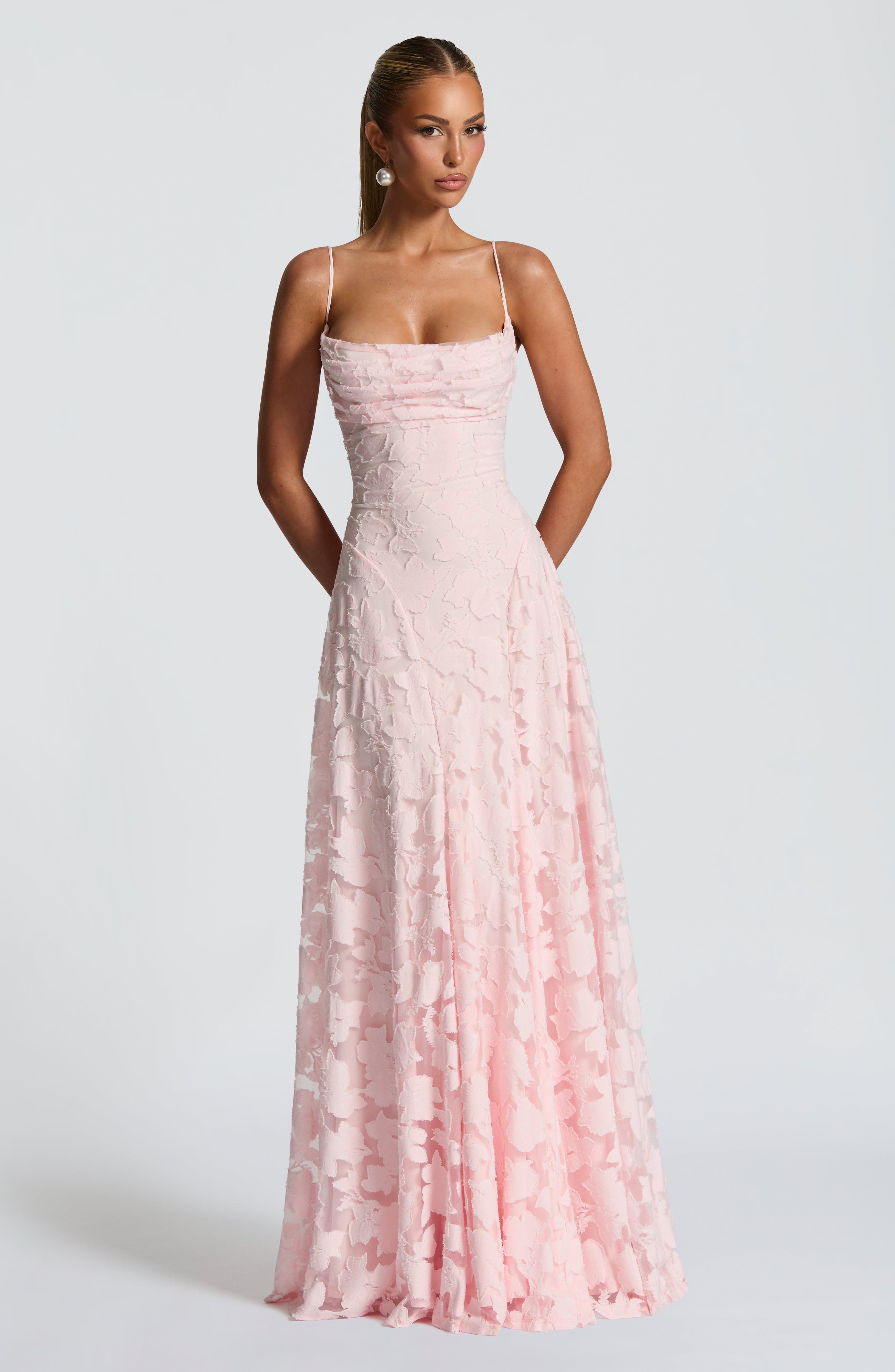 Frankie | Floral Cowl-Neck Lace-Back Maxi Dress