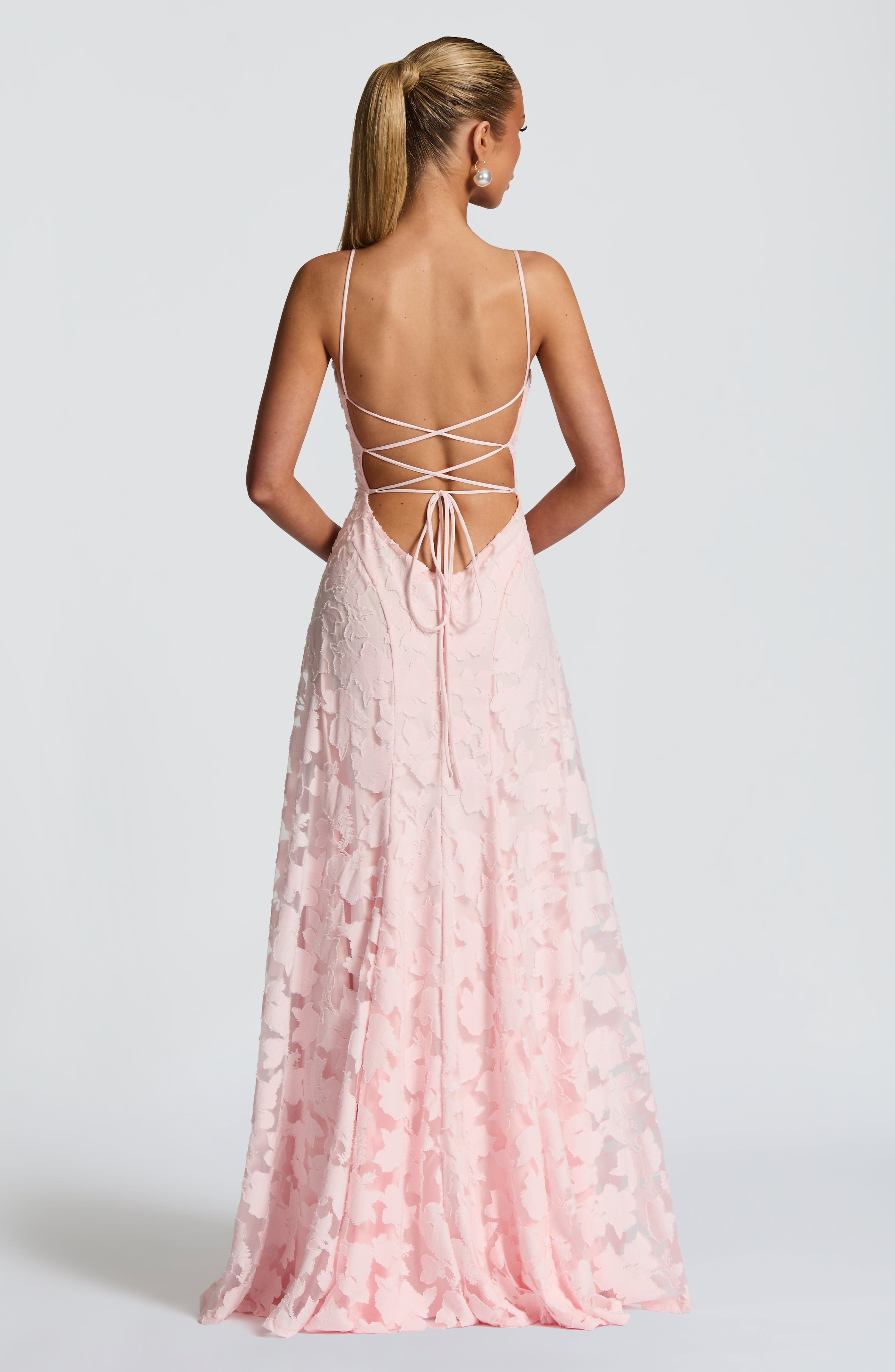 Frankie | Floral Cowl-Neck Lace-Back Maxi Dress