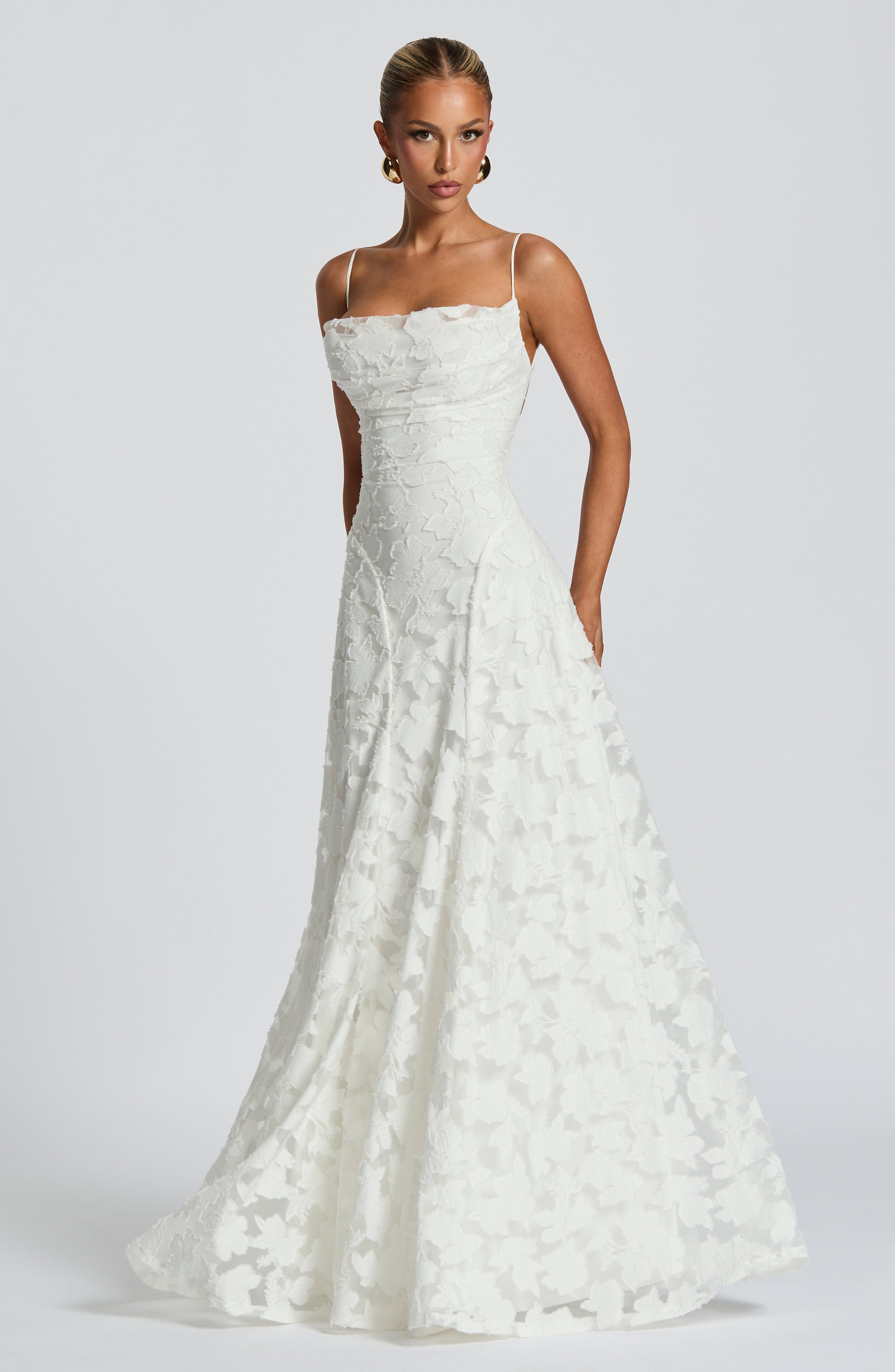 Frankie | Floral Cowl-Neck Lace-Back Maxi Dress